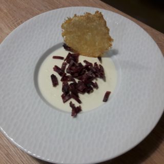 Parmesan-panna-cotta with smoked duck breast